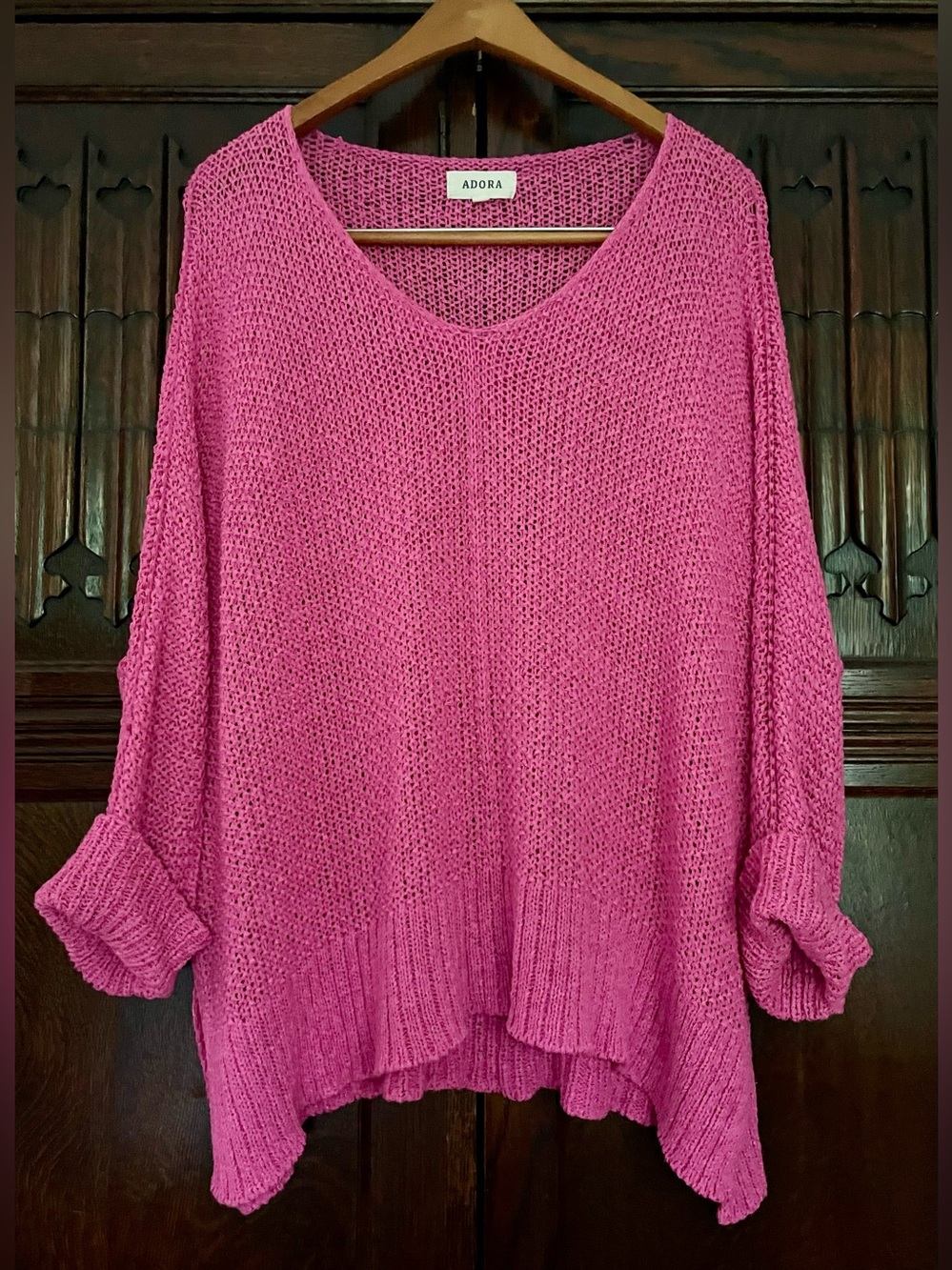 Adora Women’s Crocheted Pink Quarter Sleeve Sweater